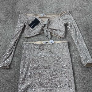 Sequin Silver Skirt Set